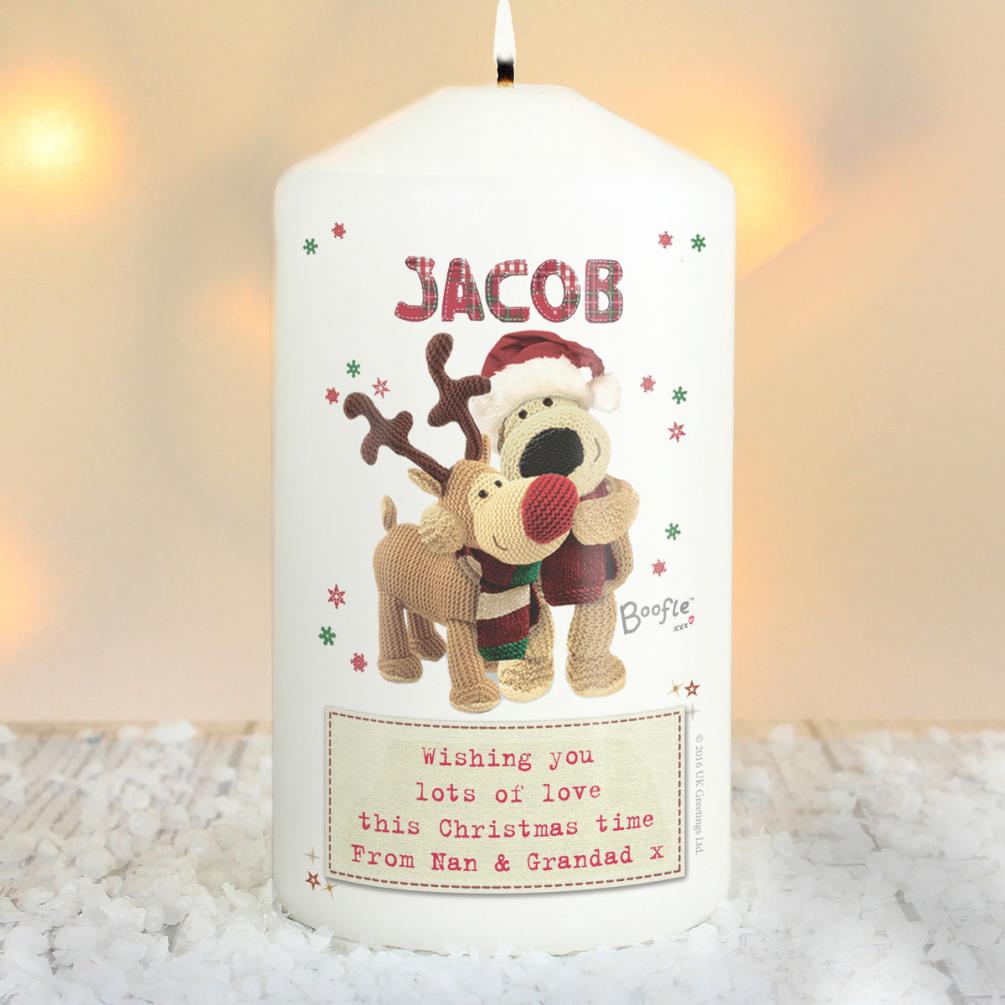 Personalised Boofle Christmas Reindeer Pillar Candle Extra Image 2